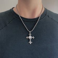 Load image into Gallery viewer, FLEUR CROSS BALL CHAIN NECKLACE