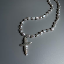 Load image into Gallery viewer, XL PEARL CROSS NECKLACE