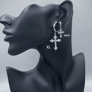 CZ GOTHIC CROSS HOOPS