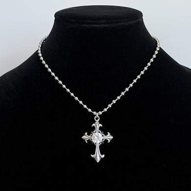 FLEUR CROSS BALL CHAIN NECKLACE