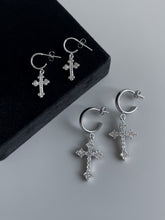 Load image into Gallery viewer, CZ GOTHIC CROSS HOOPS