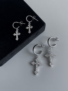 CZ GOTHIC CROSS HOOPS