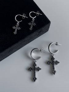 CZ GOTHIC CROSS HOOPS