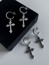 Load image into Gallery viewer, CZ GOTHIC CROSS HOOPS