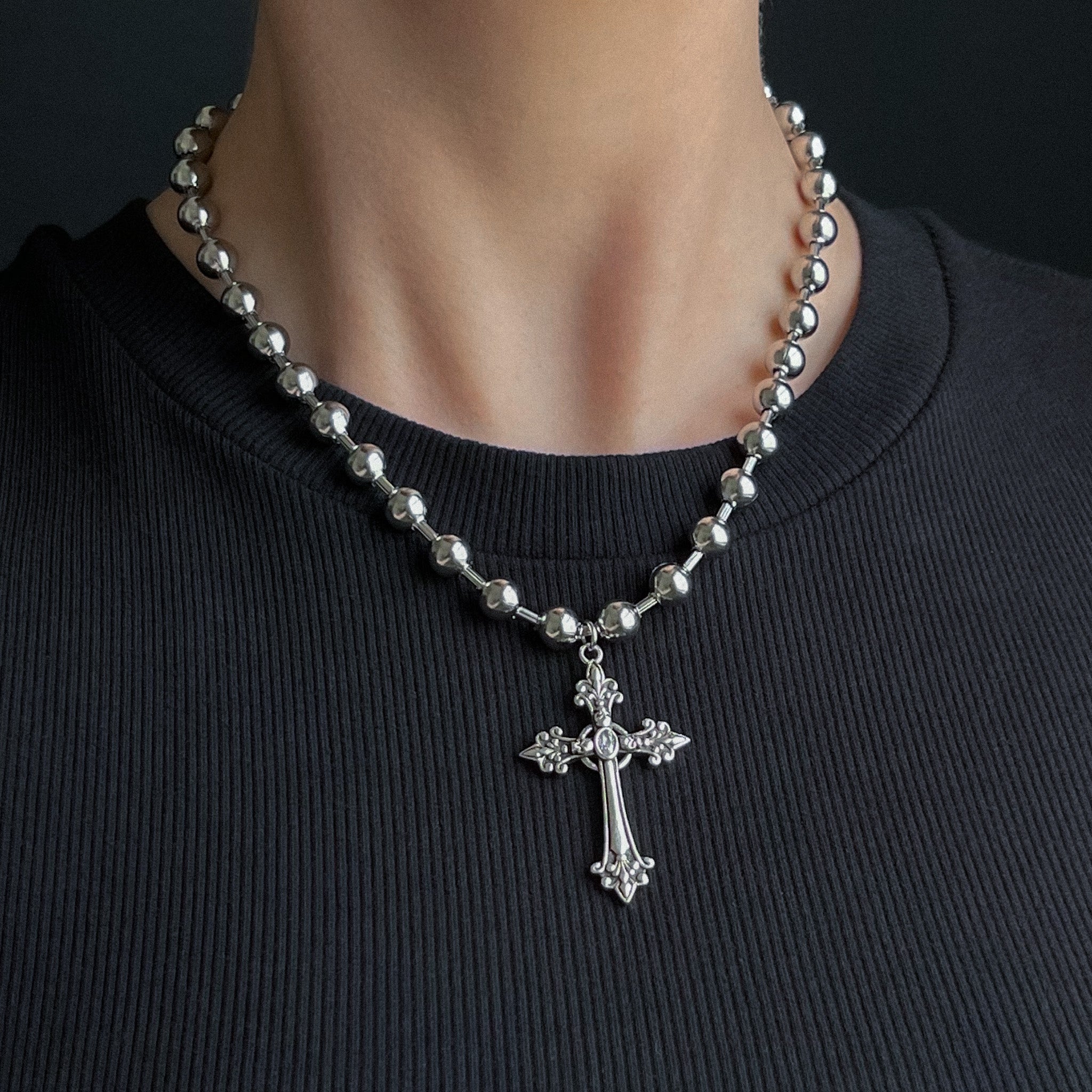 Fashion Attitude Stainless Steel Cross Pendant Necklace With Ball Chain – 60cm Silver
