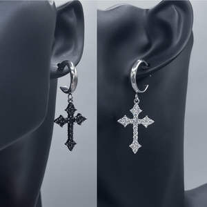 CZ GOTHIC CROSS HOOPS