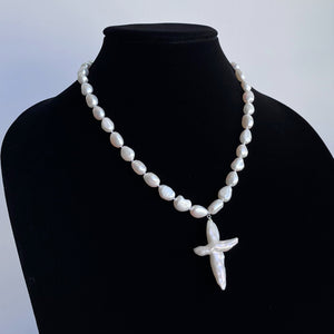 XL PEARL CROSS NECKLACE
