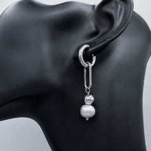 Load image into Gallery viewer, CHROME PEARL DROP EARRINGS